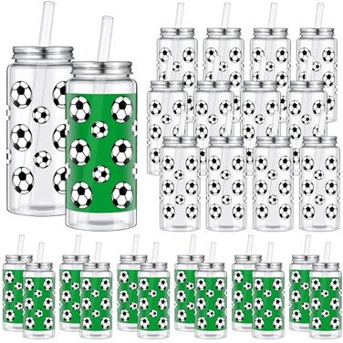 Maxdot 24 Pack 14.2 Oz Soccer Plastic Cups with Lid Straw