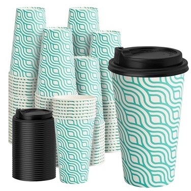 Yeehaw 16 Oz Coffee Cups with Lids, Green, 100 Pack