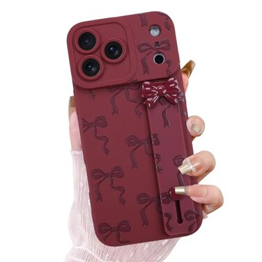 Ook Wrist Strap Case for Iphone 17 Pro Max, Wine Red Bow