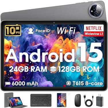 Hasskya Computer Tablets Clearance with Keyboard, 24GB RAM + 128GB ROM Gray