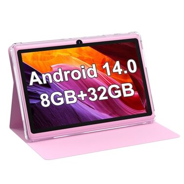 Peicheng Android 14.0 Tablet 7", RAM 8GB(3+5Expand)+32GB ROM Tablets, Dual Camera, 1024 X 600 Ips Display Screen, 1TB Expand, Tablet with Case (Pink)
