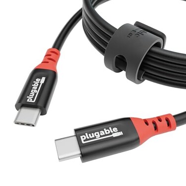 Plugable USB C to USB C Cable, Data Blocker Charge Only Cable (2M/6.6ft): 240W Safe Fast Charging for Macbook, Iphone 15/16, Ipad, Galaxy S24, Xps and More Usbc Devices (Usbc-Cc2M)
