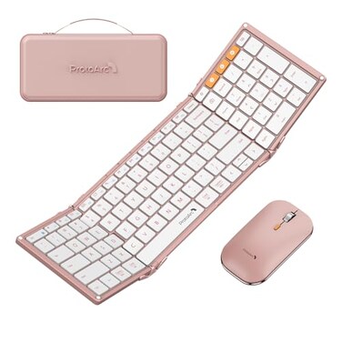 ProtoArc XKM01 Full-Size Foldable Keyboard Mouse Combo for Travel - Pink