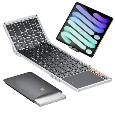 ProtoArc XK01 Tp Foldable Keyboard with Touchpad, 0.65 in Keycaps, Silver