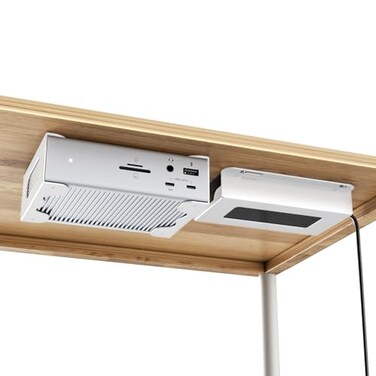 Duduxi Under Desk Holder for Thunderbolt 4 Dock/Thunderbolt 3 Dock and Power Cable, Under Desk Iron Storage Rack for TS4 / TS3 Plus, No Drill, Easy Install with All Hardware Included, White