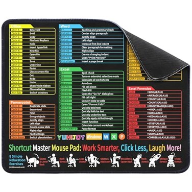 Yuhijoy Excel Cheat Sheet Desk Pad - Mouse Pad - Excel Cheat Sheet Desk Mat, Non-Slip Base Mousepad Suitable for Office, Computer Games, Desk Mat and More (11.8" X 9.84")
