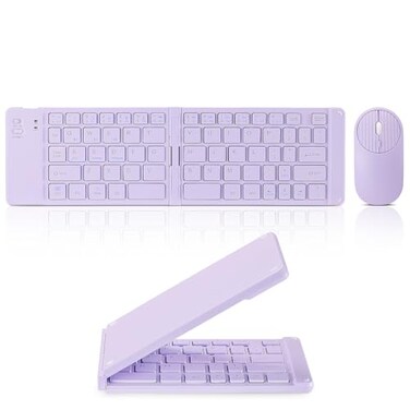 Guiheng Foldable Mini Rechargeable Bluetooth Keyboard and Mouse Combo, 2.4G Wireless and Bluetooth, (Sync up to 3 Devices), Ultra-Slim Travel Folding Keyboard for Iphone Ipad Mac Android Windows