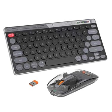 Fmouse Compact Wireless Keyboard Transparent Mouse Combo, Black
