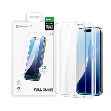 AMAZINGthing For Iphone 16 Pro Max Radix - Full Glass Screen Protector, Ultra Clear, 9H Tempered Glass, Full Coverage, Case Friendly, Oleophobic, Alignement Frame, 2 Pack