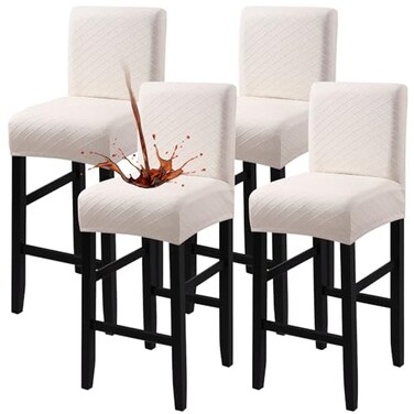 Fuloon Waterproof Barstool Covers Chair Slipcovers, Pale Beige, 4 Pack