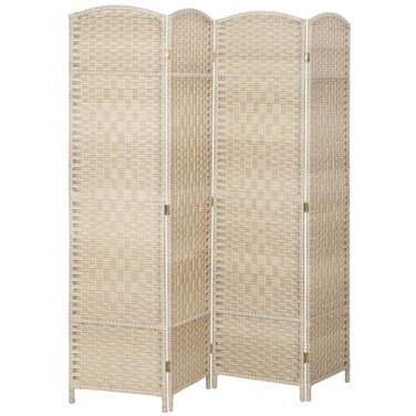Homcom 4 Panel Room Divider 6 Ft Privacy Screen Hand-Woven Washed Oak