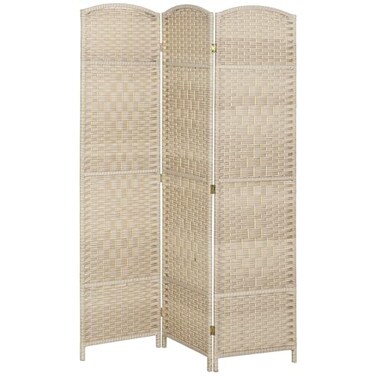 Homcom 3 Panel Room Divider 6 Ft Privacy Screen Hand-Woven Washed Oak