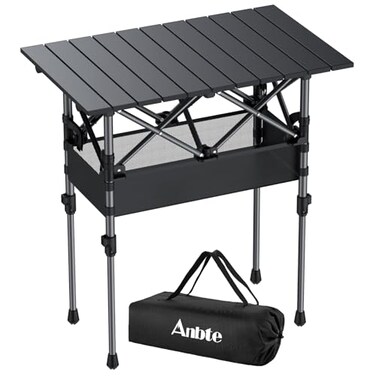 Anbte 2FT Small Roll up Camping Table, Aluminum Portable, 25 X 16, Black