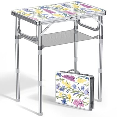 Anbte 2FT Small Folding Table, 3 Adjustable Height for Camping, 24" X 16