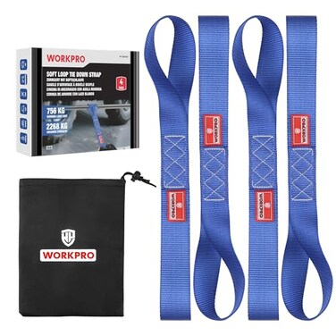 Workpro Soft Loop Tie Down Straps (6-Pack), 1.6" X 17", 5000 Lbs Breaking Strength. Heavy Duty with Soft Loop Ends for Securing Motorcycles, Atvs, Utvs, Kayaks, Dirt Bikes - Blue