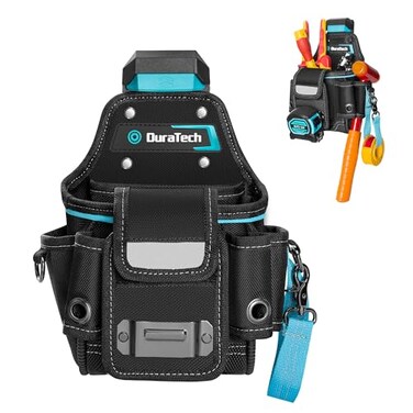 Duratech Electrician Tool Pouch with Belt Clip, Hammer Loop &amp; Tape Holder
