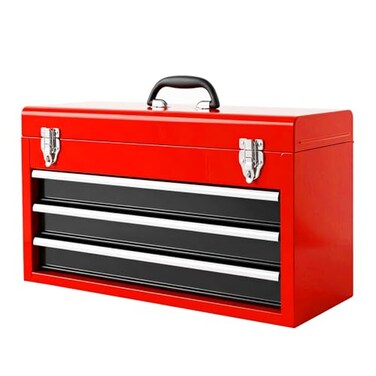 Big red Metal Tool Box, 20.5-inch, Portable Metal Tool Box with 3 Drawers