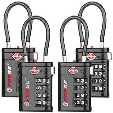 Forge Open Alert Tsa Approved Luggage Locks, Black, 4 Pack Locks.