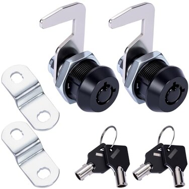 Wooch Toolbox Lock Tubular Cam Replacement Lock Hook Cam Keyed Alike (5/8 Inch, Black, 2 Pack)