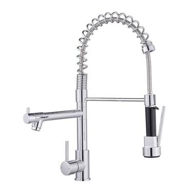 Aimadi Chrome Kitchen Faucet with Pull Down Sprayer, Dual Spout Design