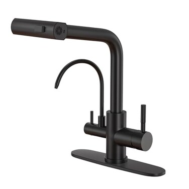 Fapully Matte Black Pull-Down Kitchen Faucets and Drinking Water Faucet