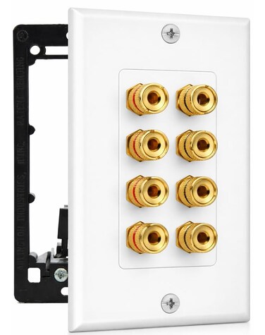Diytech 4 Speaker Wall Plate with Gold Plated Binding Posts
