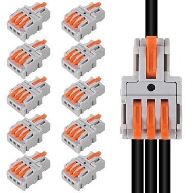Shutao 10PCS 1 in 3 Lever Wire Connector Compact Diy Quick Connect Push-in Splitter Cable Splicing Butt Terminal Block Connectors - Mini Electrical Wire Splice 1 in 3 Out