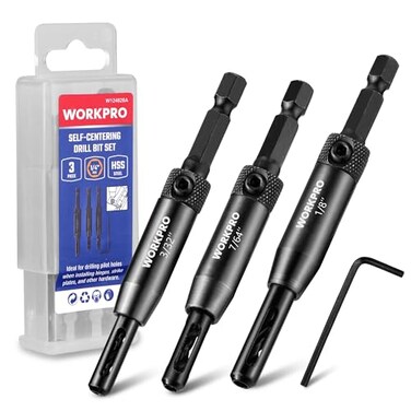 Workpro Self Centering Drill Bit Set, 3-Piece Vix Bit with Hex Key