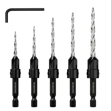 Workpro 5PCS Countersink Drill Bit Set, Adjustable 4-Flute Bits