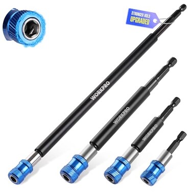 Workpro 4-Piece Drill Bit Extension Set, 2-3/8", 4", 6", 12