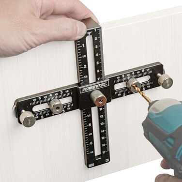Powertec 72186 Cabinet Hardware Jig for Knobs, Handles &amp; Pulls - Adjustable Drill Guide Template Tool for Cabinets, Woodworking, Doors &amp; Drawers