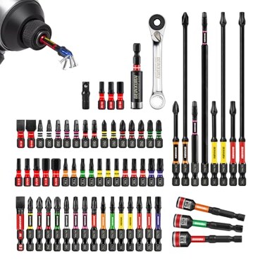 Geinxurn 66Pieces Impact Screwdriver Bits Set, Magnetic S2 Steel Phillips/Slotted/Square/Torx/Hex Insert Power Bits Tips with Impact Bit Holder and Impact Nut Driver and Mini Wrench