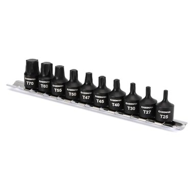 Casoman 10-Piece 3/8" Drive Low Profile Impact Torx Bit Socket Set, Includes Storage Rail, Cr-Mo Steel, Designed for Impact Use