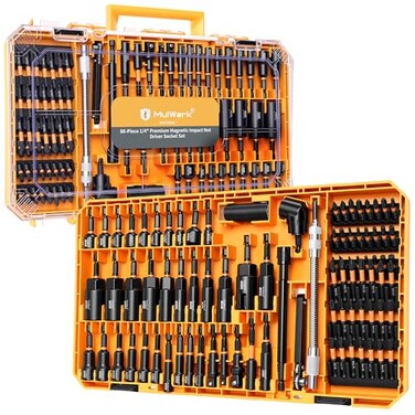 Mulwark 86PC Magnetic Nut Driver Set &amp; Impact Driver Bit Set, 1/4" Metric &amp; Sae Sockets, Nut Driver Set Power Bits, Adapters, Extensions, Universal Socket, Wing Nut Driver &amp; Bit Holder for Automotive