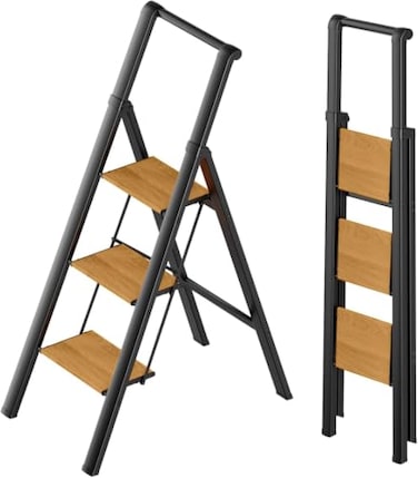 Soladder Folding 3 Step Ladder with Handrails, Foldable Step Stool