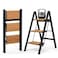 Soladder 3 Step Ladder, Folding Step Stool, Black &amp; Woodgrain