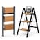 Soladder 3 Step Ladder, Folding Step Stool, Black &amp; Woodgrain