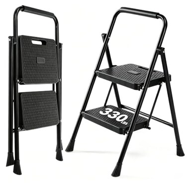 Sweetcrispy 2 Step Ladder, 330LBS Folding Step Stool