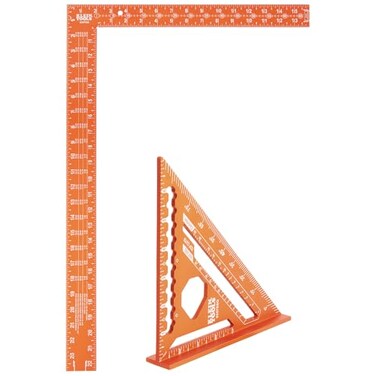 Klein tools 935Sqvp 7-Inch Rafter and 16 X 24-Inch L-Shaped Framing Square Set, Double Laser Etched Aluminum, Multi-Functional Carpenter Layout Tool for Woodworking