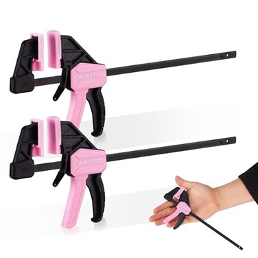 Workpro 2-Pack 6" Mini Bar Clamp Set, 50 Lbs Load Limit, Pink Ribbon