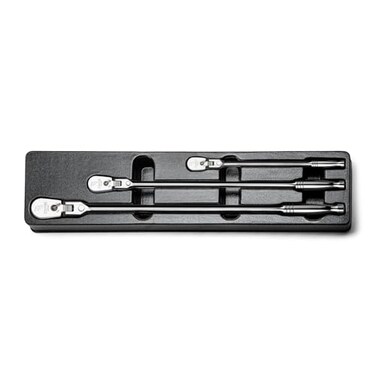 Capri Tools Fine 90-Tooth Locking Flex-Head Ratchet Set, Extra Long Chrome Handle, 1/4, 3/8, 1/2 in. Drive, 3-Piece