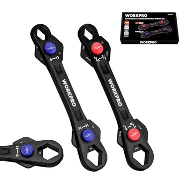 Workpro 2 Pcs 12-IN-1 Universal Adjustable Wrench Set, Metric &amp; Sae