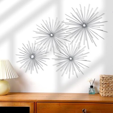 Shimeyao 4 Pcs Silver Starburst Wall Decor, Metal 3D Spike Wall Art Set