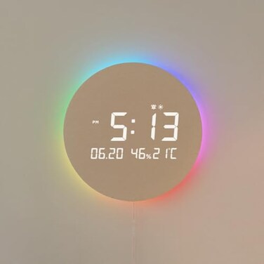 Mooas Full Moon Aurora Nightlight LED Wall Clock, Temperature &amp; Humidity