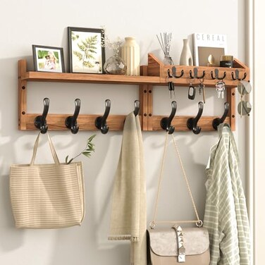 Evermagin 29" Coat Rack Wall Mount with Shelf &amp; 11 Hooks, Entryway, Brown