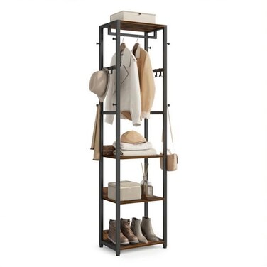 Vasagle Freestanding Coat Rack, Hall Tree with Shelves, Steel Frame