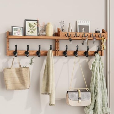 Evermagin 35" Coat Rack Wall Mount with Shelf &amp; 13 Hooks, Entryway, Brown