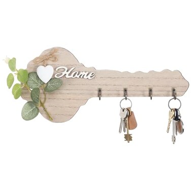 Gerrii Rustic Wooden Key Holder 4 Hooks Key Shaped Heart Accent Decor