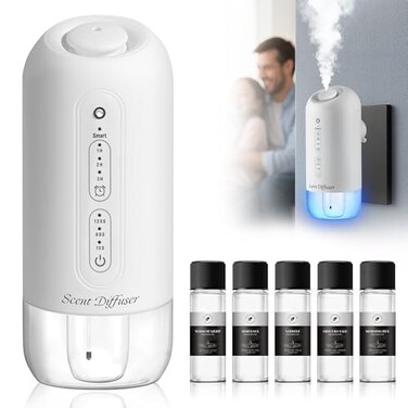 ScentDinbor Plug in Diffuser Starter Kit - Waterless Scent Diffuser with 5 Essential Oils, 700 Sq Ft Coverage, Smart Wall Design, Cold-Air Mist, 3 Mist Levels &amp; Blue Ambient Light for Home or Small