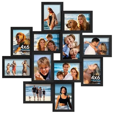 Duenpy 4X6 Solid Wood Collage Frame 12 Pack Glass Assembly Required Black